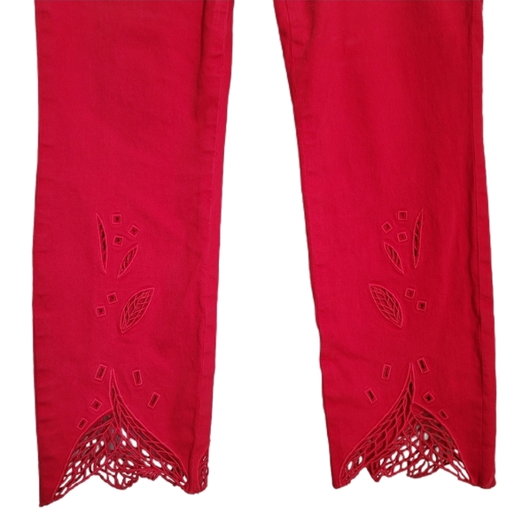 Elie Tahari Pants Size 8 Red Eyelet Hem - Picture 3 of 8